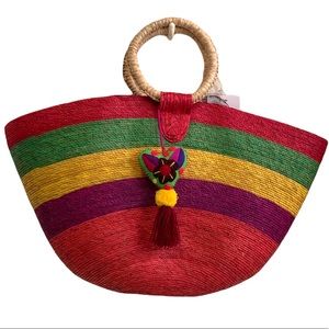 Ixtapa LARGE Straw Beach Bag || with Rainbow Color Block
